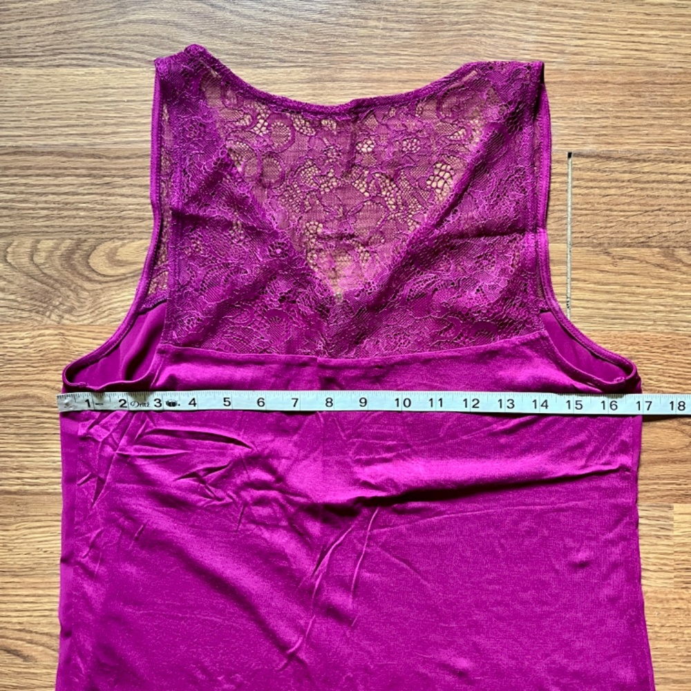 Women's Hot Pink Sleeveless Blouse Long Tank Top Lace Barbiecore Fuchsia 90s - Picture 8 of 9